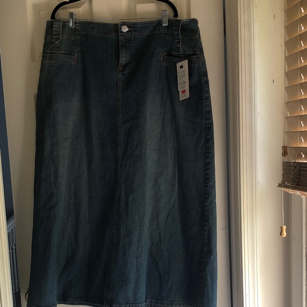 Classic Dark Blue Denim Midi Skirt - Women's